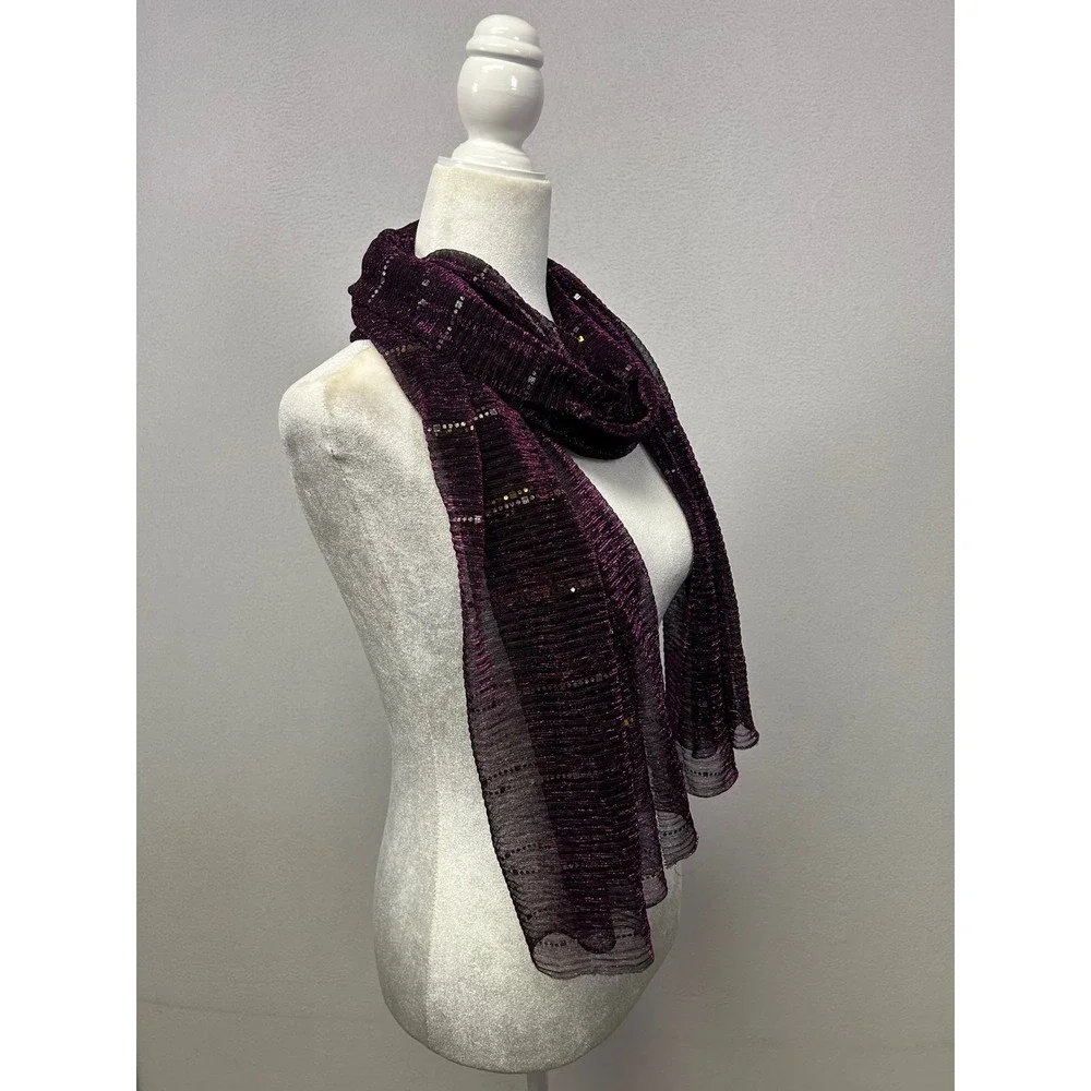 Glam Sparkle Unbranded Womens OS Purple Metallic Sequin Pleated Mesh Long Scarf